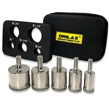 DRILAX Diamond Drill Bit Holesaw Set of 5 CASE 3/4, 1, 1-3/16, 1-3/8, 1-5/8 inch