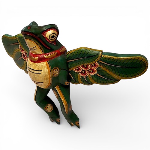 VTG Balinese Flying Frog Spirit Chaser Wood Hand Carved Folk Art 8.25”X 9”