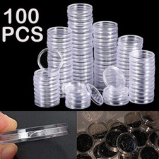 100 PC 32mm Round Coin Capsules Clear Plastic Coin Case Holder Storage Case