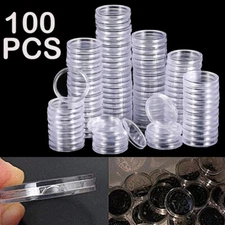 100 PC 32mm Round Coin Capsules Clear Plastic Coin Case Holder Storage Box