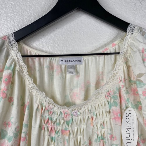 Miss Elaine Nightgown Sofiknit Long Sleeves Floral Ivory Sz S Cottage Core NWT - Picture 3 of 12