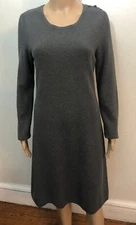 Talbots Sweater Dress Sz S Gray Heavyweight Knit Cotton Pullover Sheath Long Slv