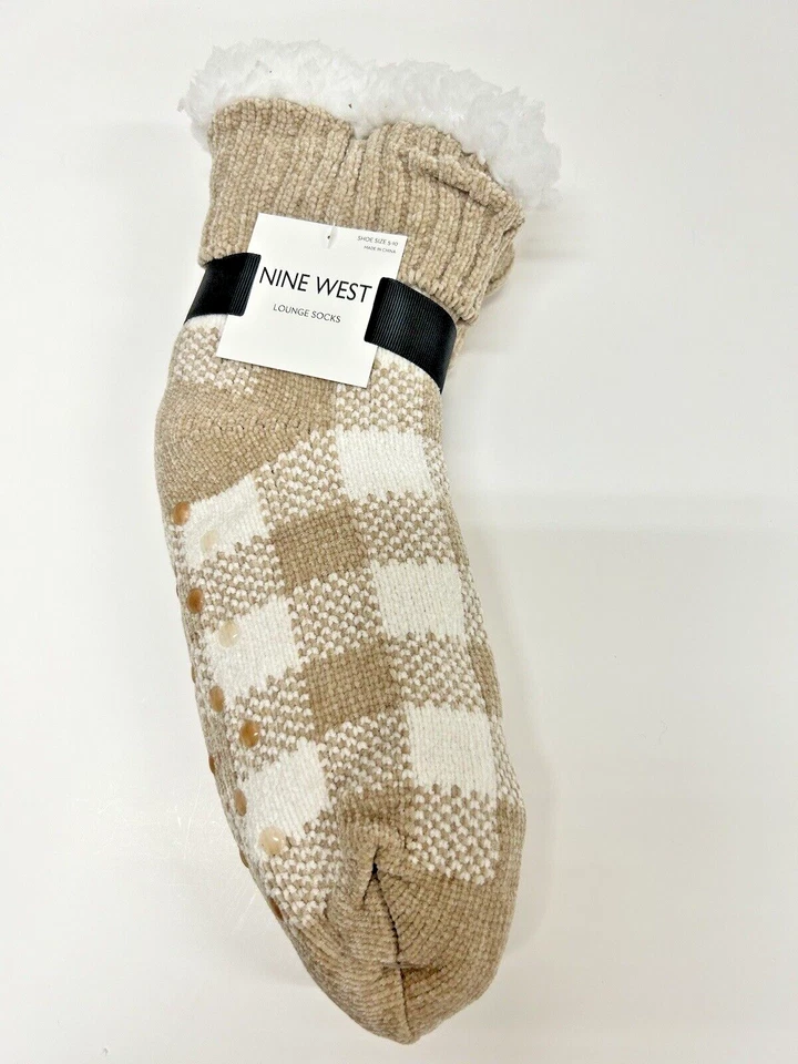 Nine West Warm Fuzzy Cozy Thermal Fleece-lined Knitted Non-skid Crew Socks - Imagem 2 de 4