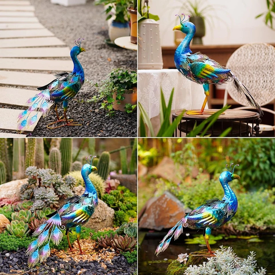 Luzes solares de estátua de pavão, arte de quintal de metal pavão solar, estátua de pavão grande - Imagem 3 de 4