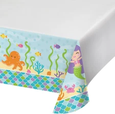 Creative Converting 317702 Border Print Plastic Tablecover, 54 X 102, Mermaid Fr