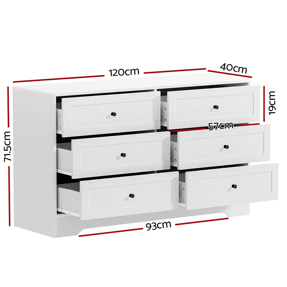 Artiss 6 Chest of Drawers Cabinet Dresser Table Tallboy Storage Bedroom White - image 2 of 4
