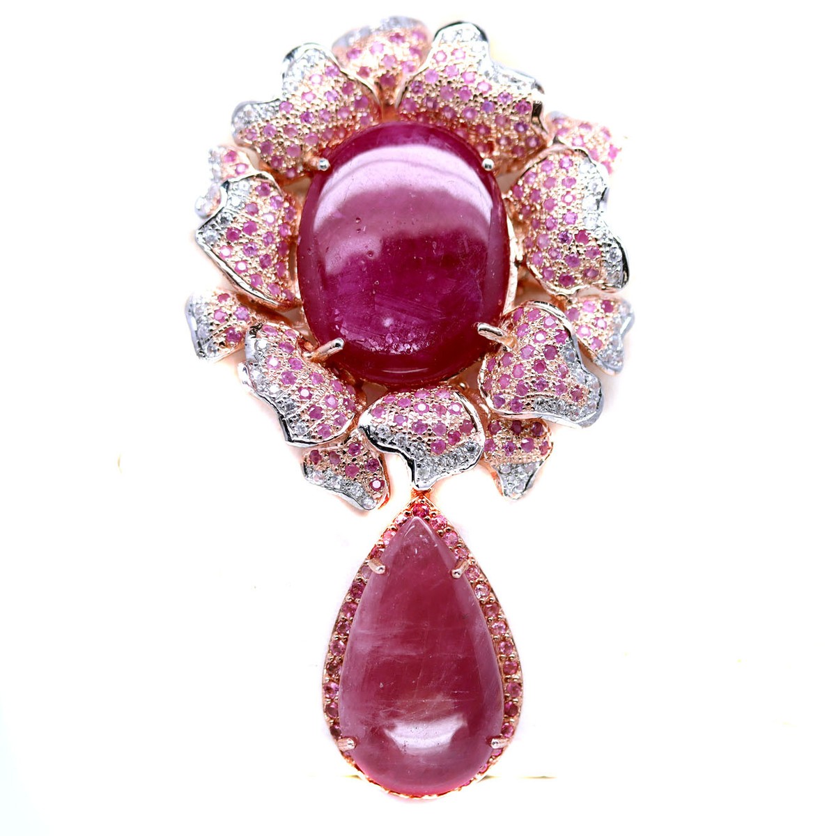 Gemstone Heated Red Ruby, Sapphire, Zircon Brooch/Pendant 925