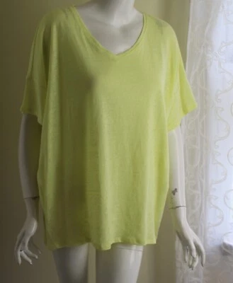 Nwt Chico's Sz 4 Pâle Citron 100% Lin Col V Pull Chemisier Beau Plage - Photo 1/4