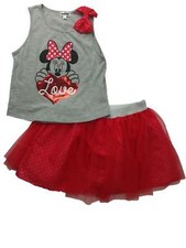 Disney Girls Gray Red  White Minnie Mouse Polka Dot Tulle Tutu Outfit