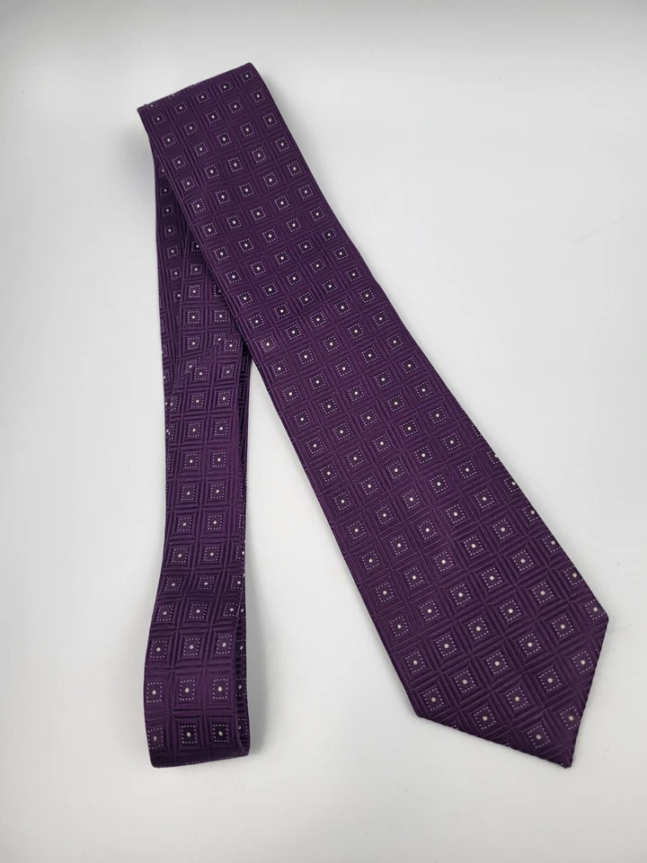 Corbata de seda Merona gris púrpura geométrica para hombre 57 x 3,25 Foto 2 de 4