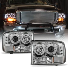 1999-2004 Ford F250 F350 F450 SuperDuty LED Halo Projector Headlights Headlamps