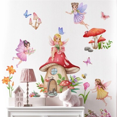 Wall Sticker Butterfly Decal Cartoon Fairy Girl Removable Vinyl Mural Art Decor