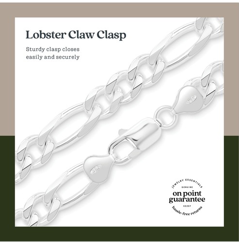 Thick Men's Solid Sterling Silver Figaro Chain Necklace Bracelet Anklet - ITALY - 第 4/17 張圖片