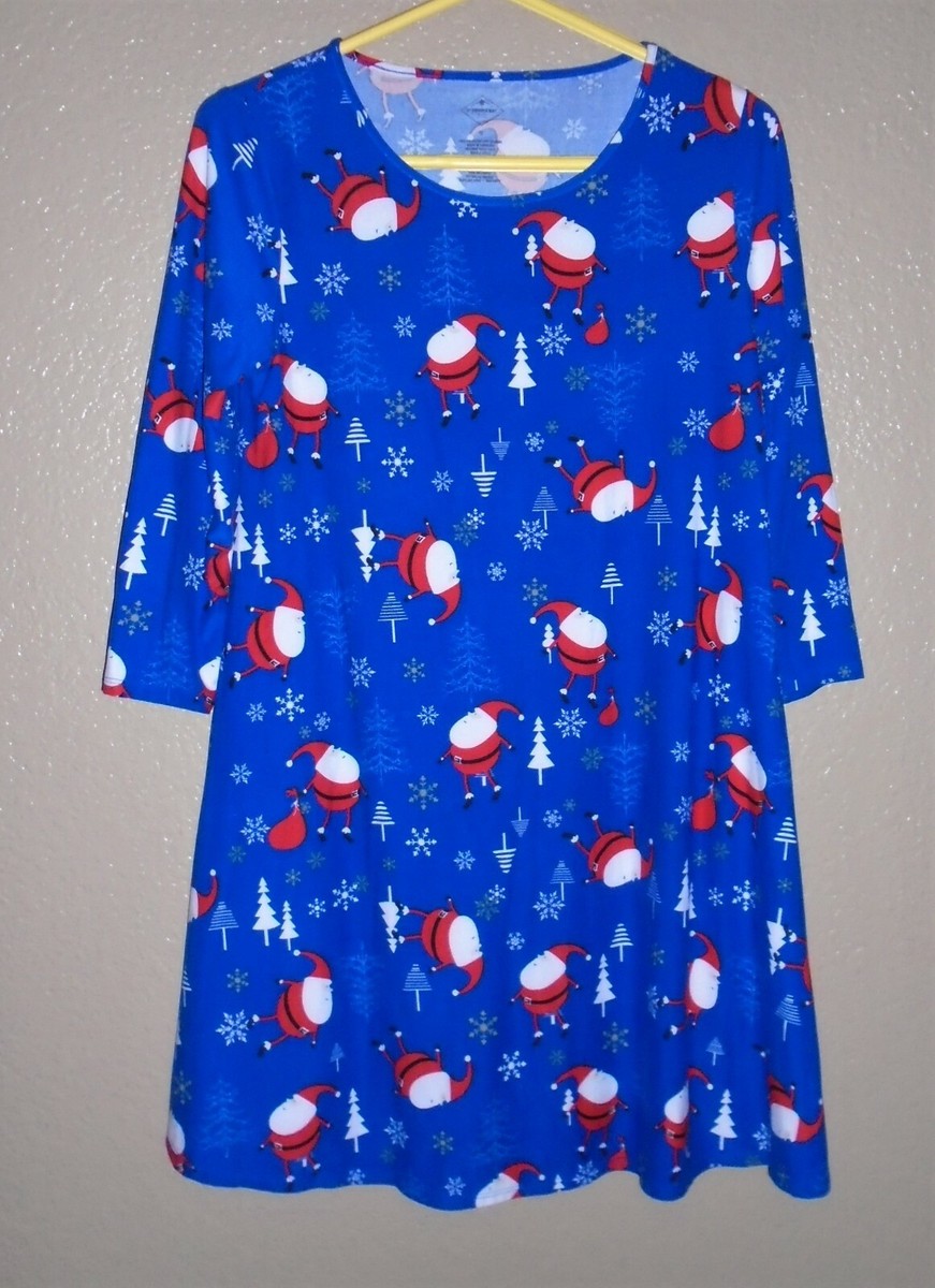 St John's Bay Christmas Santa Claus Dress Blue 3/4 Sleeves Soft Stretch EUC  | eBay