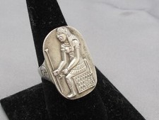 Good EGYPTIAN Silver SEATED PHARAOH RING-Size 9.5
