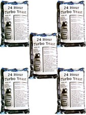 5 Packs 24 Hour Turbo Yeast w/ AG - Moonshine Alcohol Whiskey Rum Vodka 6.5 gal
