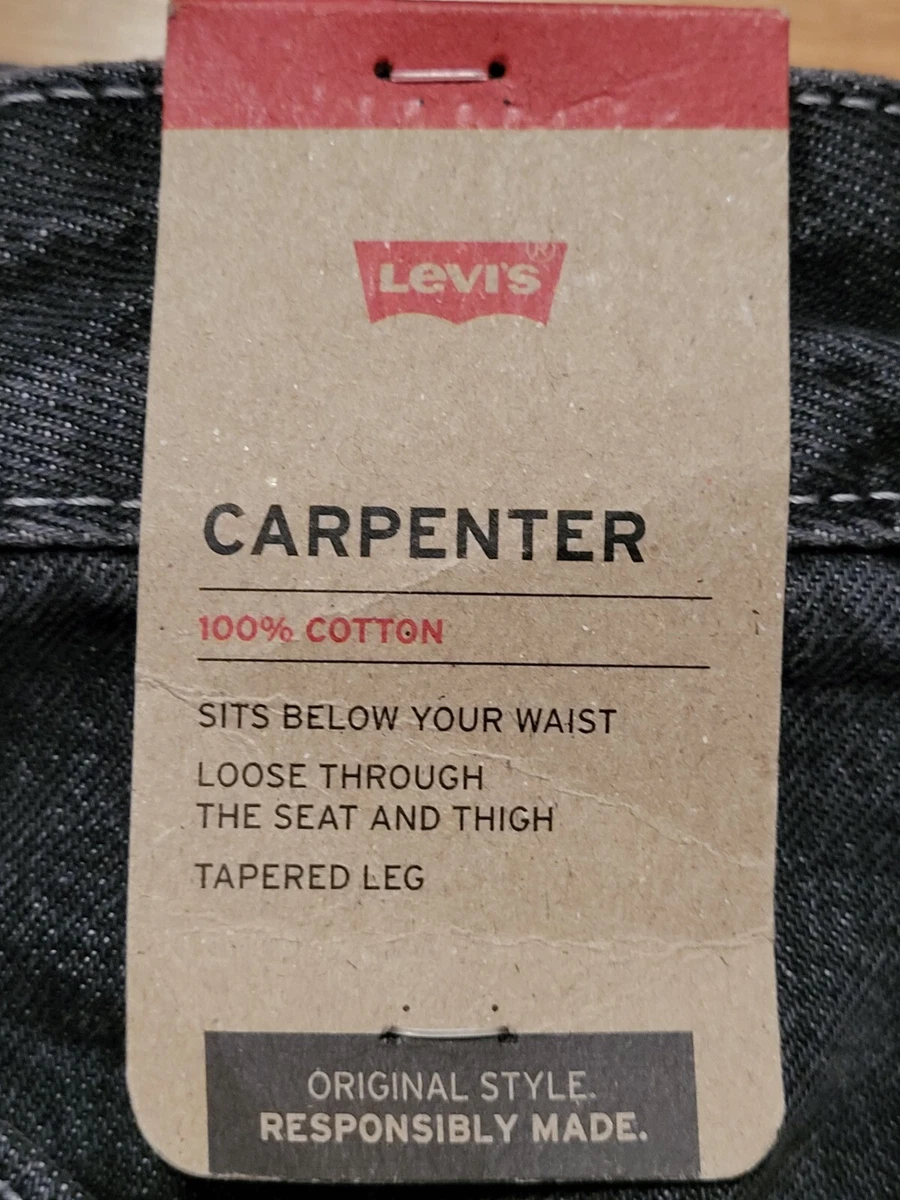 New Mens Black Levis Carpenter Jeans Sz 34x30.5 Sits Below Waist Tapered Leg