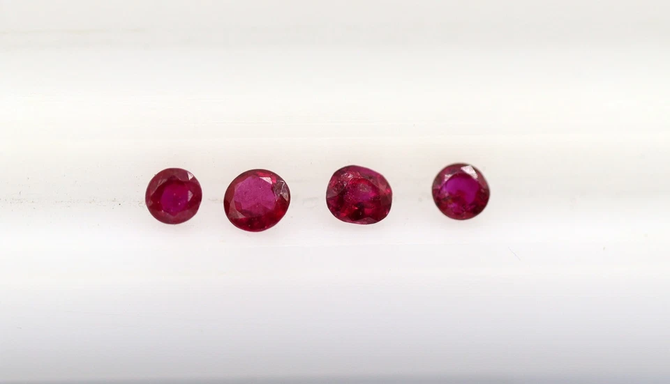 Pinkish Red Color 0.55 Ct Small Size Round Cut 4 Pcs Natural Ruby Burma Gemstone - Image 3 of 4