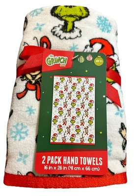 Dr. Seuss How The Grinch Stole Xmas-2 White Hand Towels 16'' x 26'' W/Max & Cindy