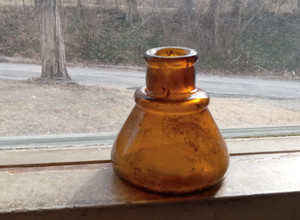 1890s AMBER HAND BLOWN CONE INK BOTTLE SHOWN DUG IN OUR CURRENT DIGGING VIDEO