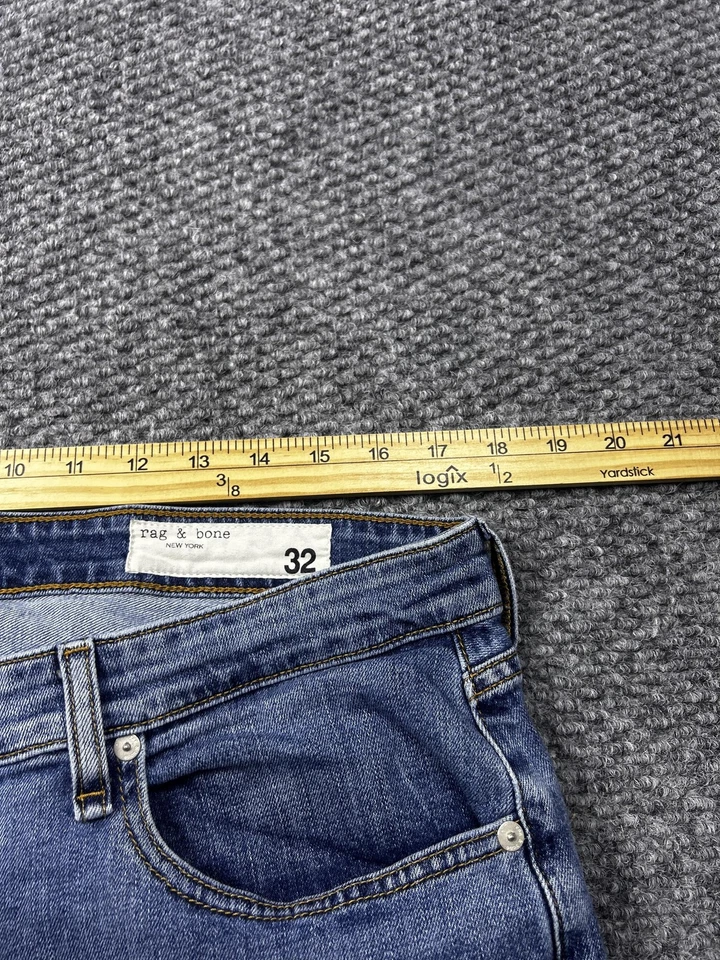 Jeans masculino rag & bone 32 azul perna reta lavagem média denim clássico 5 bolsos - Imagem 3 de 4