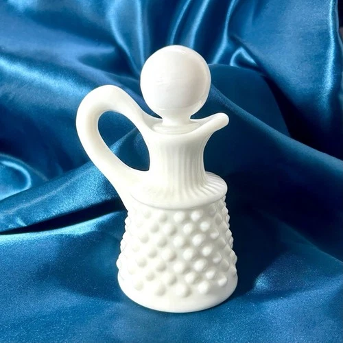 vintage milk glass cruet with glass stopper