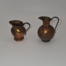 Vintage Copper Miniature Pitchers Set Decorative Collectible Metalware