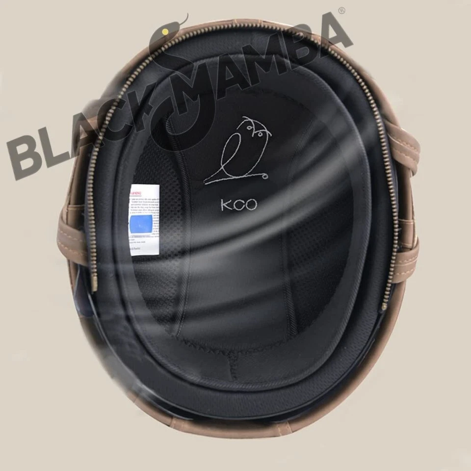 Vintage Leather Motorcycle Retro Half Helmet Scooter Bike Cruiser with Goggles - Изображение 4 из 4