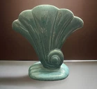 Vintage RED WING Pottery Art Deco Fan/Shell Vase #892-Blue w/Brown Specks-7 1/2”
