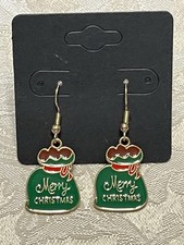 Merry Christmas Presents Holiday Gold Loop Enamel Drop Dangle Boho Earring Set