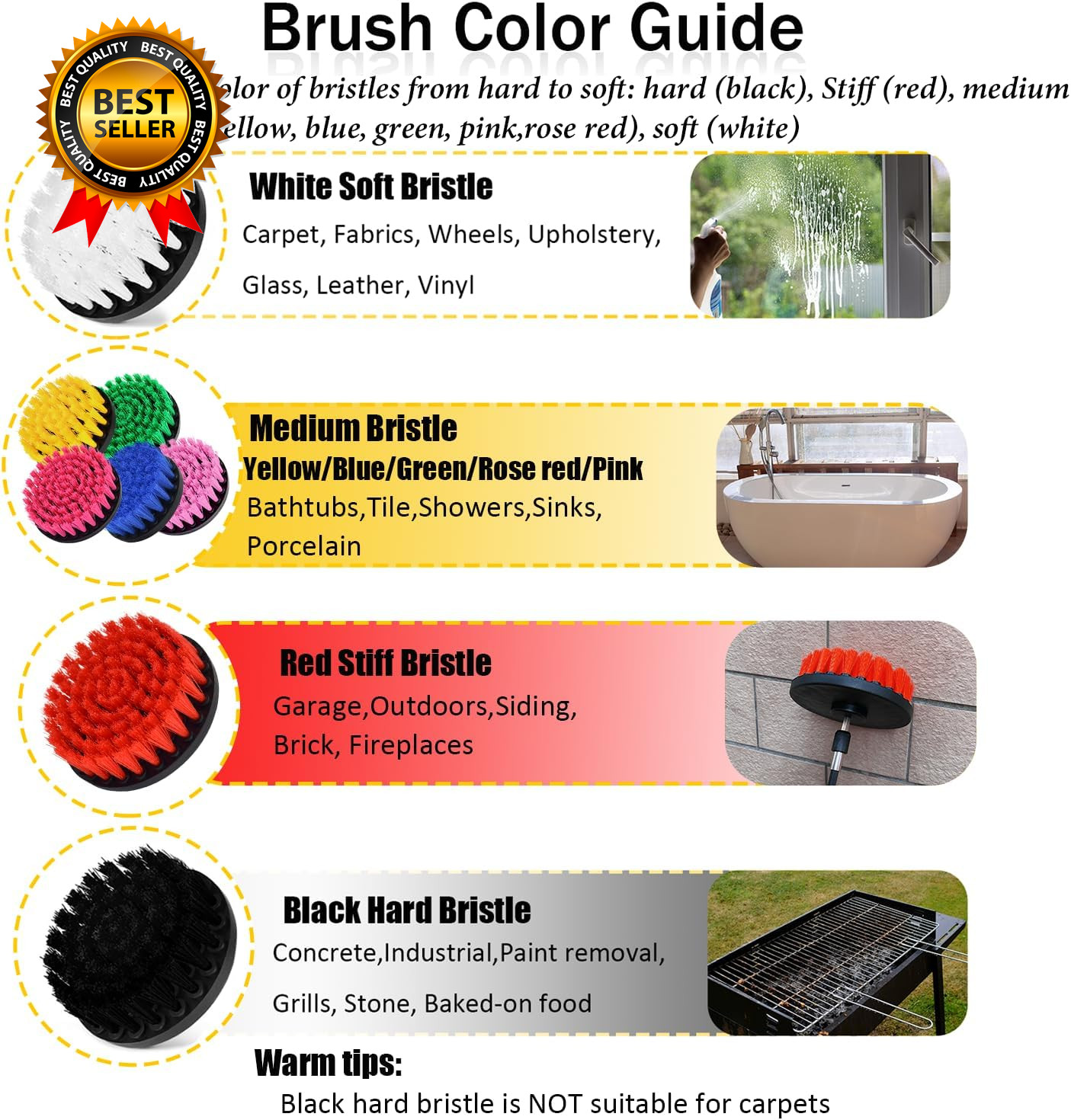 Drill Brush Attachment Set 7 Pack 1/4In Power Scrubber Brush + Extend Long Rod