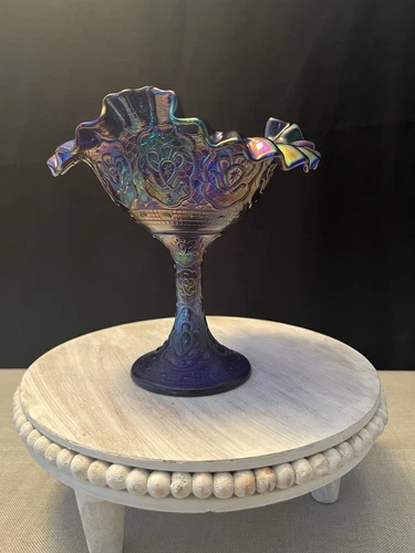Fenton Persian Medallion Iridescent Carnival Glass 6 1/2” Ruffled Edge Compote