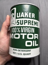 Vintage Original FULL Quaker Supreme Motor Oil Can Quart Composite