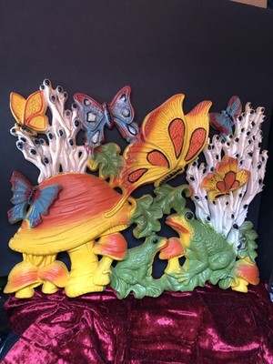 Vintage Homco Full Color Mushrooms Frog Butterfly Hanging Wall Art Plaque Boho