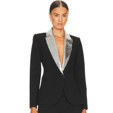 NWT- L'AGENCE 'Clementine' Sequin Lapel Ponte Blazer, Black/Silver - Size 2