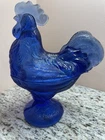 Cobalt Blue Standing Rooster Candy Dish Bowl Depression Style Glass Vintage