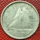 Canada 1947 SILVER 10 Cents. Maple Leaf at Date. George VI. KM# 34