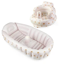 2 Pack Baby Inflatable Bathtub & Baby Seat for 3 Months+, Portable Travel Bab...