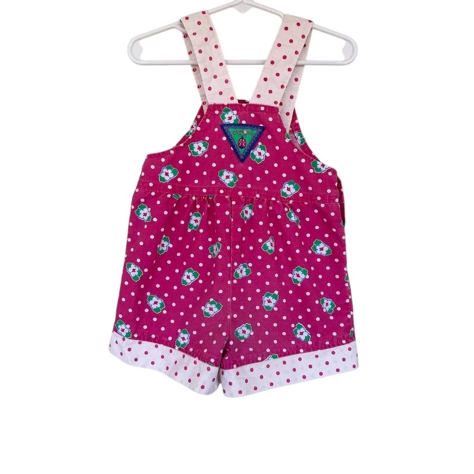 Mono vintage a lunares floral rosa OshKosh para niñas talla 4T Foto 2 de 4