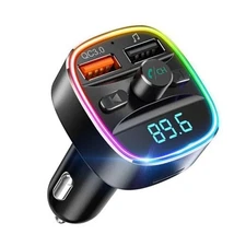  Bluetooth FM Transmitter, Bluetooth Car Adapter with Dual USB Charger Black