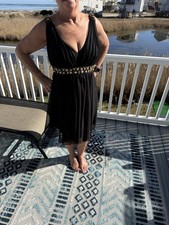 JS Boutique Black Beaded Embellished V-Neck Sleeveless Knee Length Dress 6