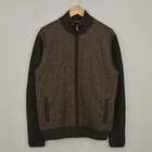 Hackett London Tweed Front Full Zip Wool Cardigan Sweater Green Mens Sz L Large