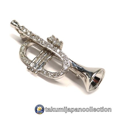 K18WG Diamond Trumpet Brooch White Gold 0.16ct Unbranded #M-5246
