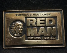 WK19141 SWEET VINTAGE 1970s **RED MAN CHEWING TOBACCO** FINEST CHEW BELT BUCKLE