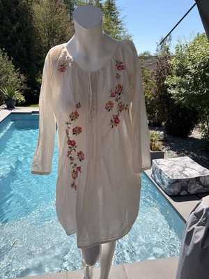 Johnny Was Tunika Boho Stickerei 100% Baumwolle Made in USA S Cover Up