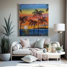 Valerie's Dream - Palm Trees, Sunset, Ocean, Original Oil Painting, Wall Art