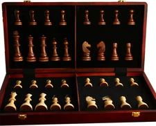 20" Extra Large Solid Walnut Wooden Chess Set with 2 Extra Queen Pieces - King H