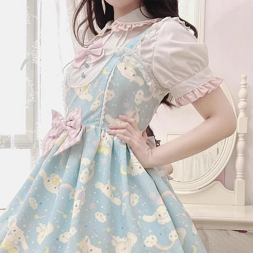 Girl Sweet Cinnamoroll Kuromi My Melody Lolita JSK OP Dress Slip Strap Skirts - Picture 5 of 9