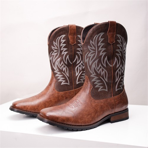 Stivali da cowboy western uomo classici ricamati punta quadrata --- - Foto 1 di 13