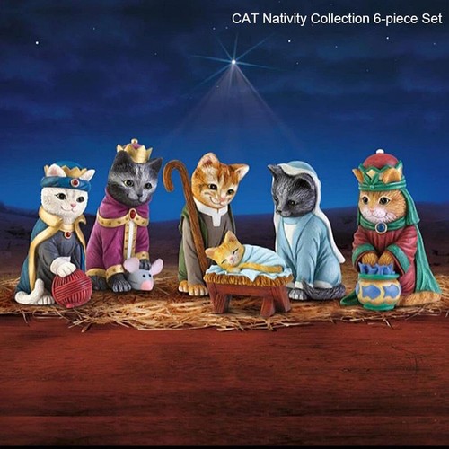 UK 6X Cute Cat Nativity Set Scene Christmas Figures Nativity Figures Baby Kitten - Picture 11 of 12